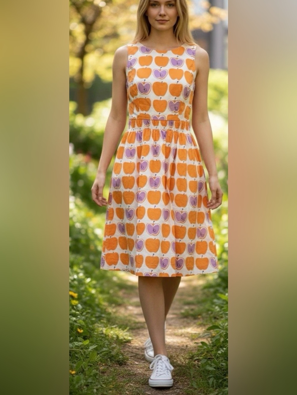 Boden Apple-Print Midi Dress in Orange & Lilac
Fun, sundress Whimsical Sz 8